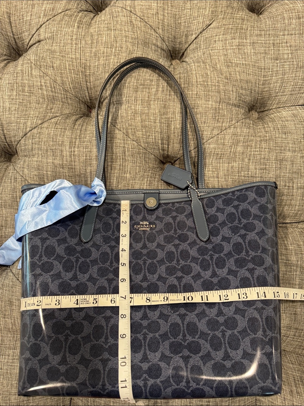 Coach Bag Denim Coated Canvas City Tote Patent Leather Dark Navy Tote NWOT RARE - Picture 17 of 17